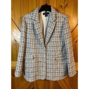 Rachel Zoe Womens Lined White Black Tan Tweed Blazer Size 12 (5144)